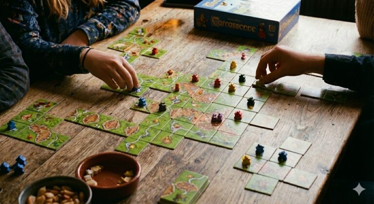Carcassonne boardgame being played